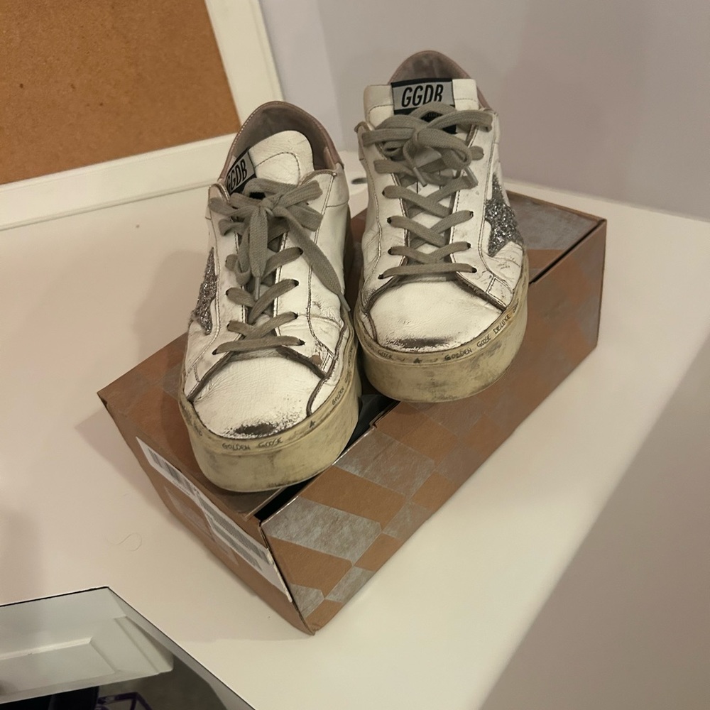 Men's White Leather Sneaker with Pink Heel Accent